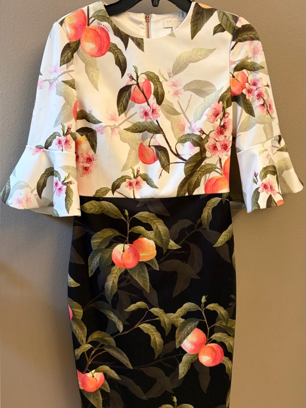 Ted Baker London Peach Blossom Two-Tone Midi Dress — Size 1 (US 4)